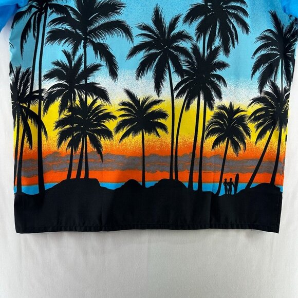 HIGHSEAS Resort Wear Hawaiian Shirt Mens L Bahamas Palm Tree Short Sleeves Blue - Picture 9 of 11
